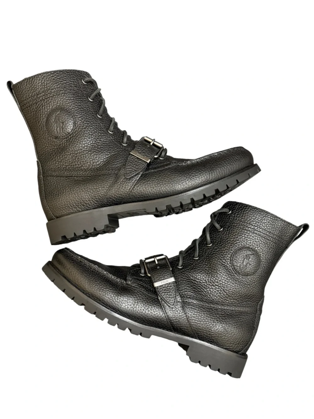POLO RALPH LAUREN - BLACK ALL LEATHER TEXTURED “RANGER” BOOTS